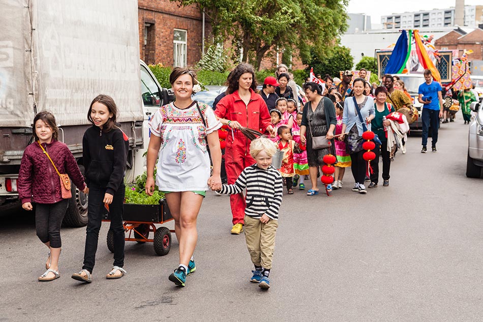 J&K, Forende Fasaner- parade for Nordre Fasanveij, community project and performance, 2016, photo: M.Vejerslev
